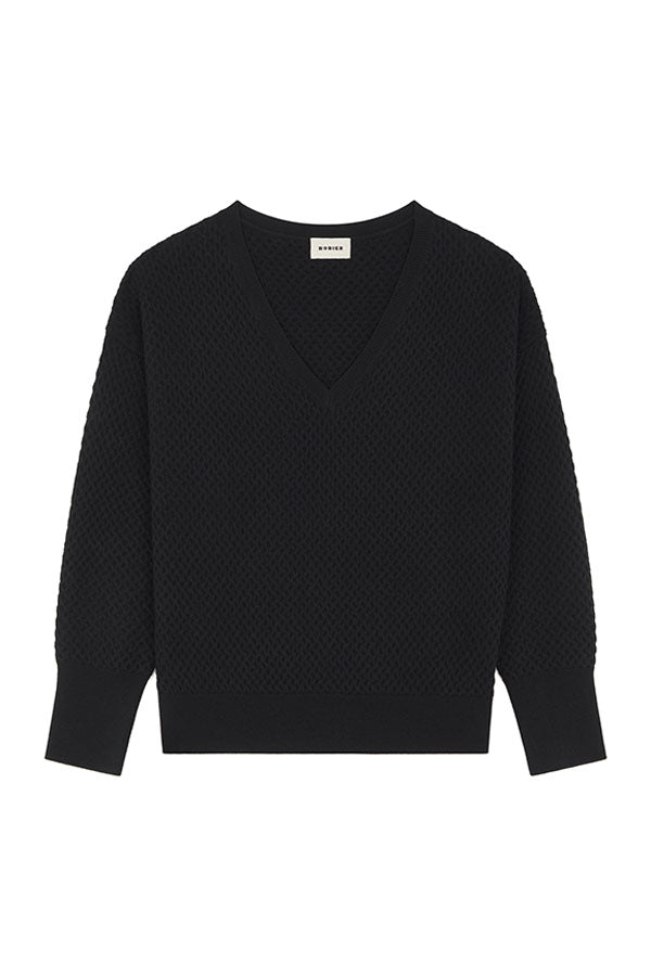 BLACK FANCY V NECK SWEATER