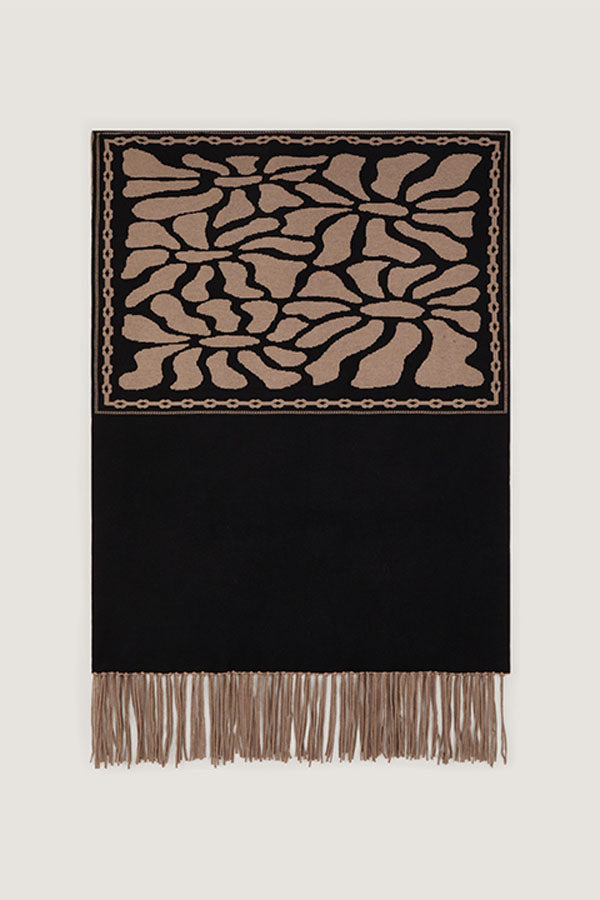 BROWN JACQUARD KNIT SCARF