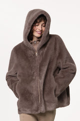 BROWN FAUX FUR HOODED JACKET