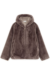 BROWN FAUX FUR HOODED JACKET