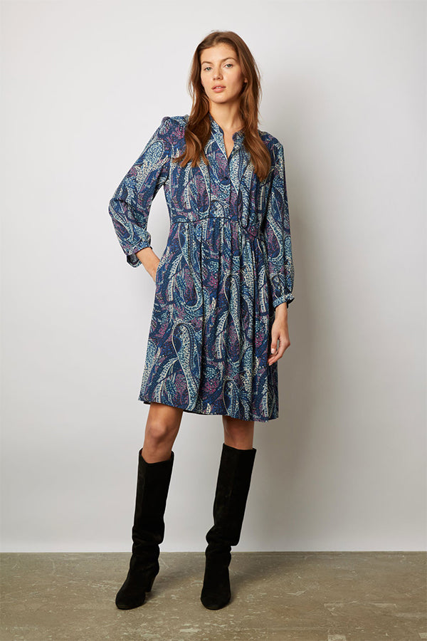 JANICE SOFT PAISLEY PRINT MINI DRESS