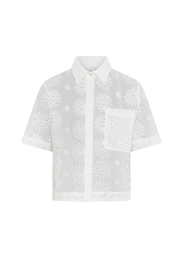 MIRANDA WHITE FLORAL EYELET COTTON SHIRT