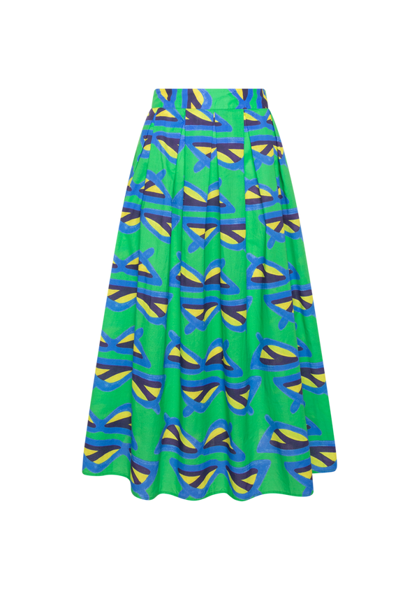 KYLIE GREEN SUNGLASS PRINT COTTON SKIRT