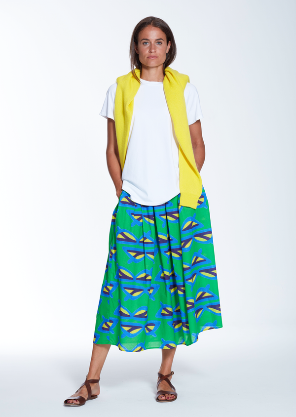 KYLIE GREEN SUNGLASS PRINT COTTON SKIRT