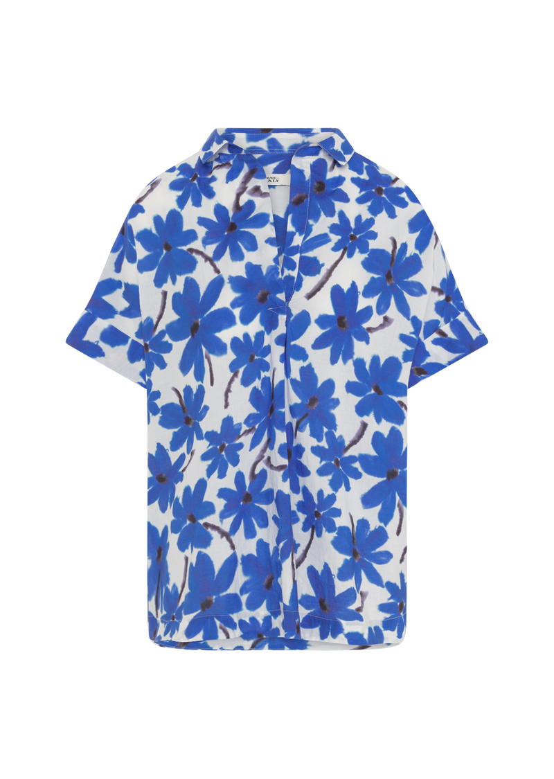 DERRY NEW BLUE FLOWER PRINT COTTON BLOUSE