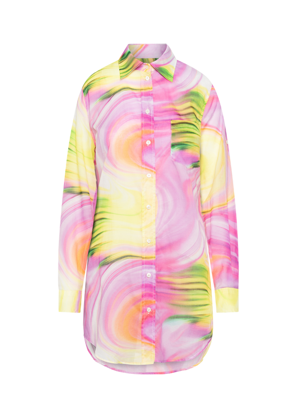 TAYA PINK & YELLOW WAVY PRINT VOILE BLOUSE