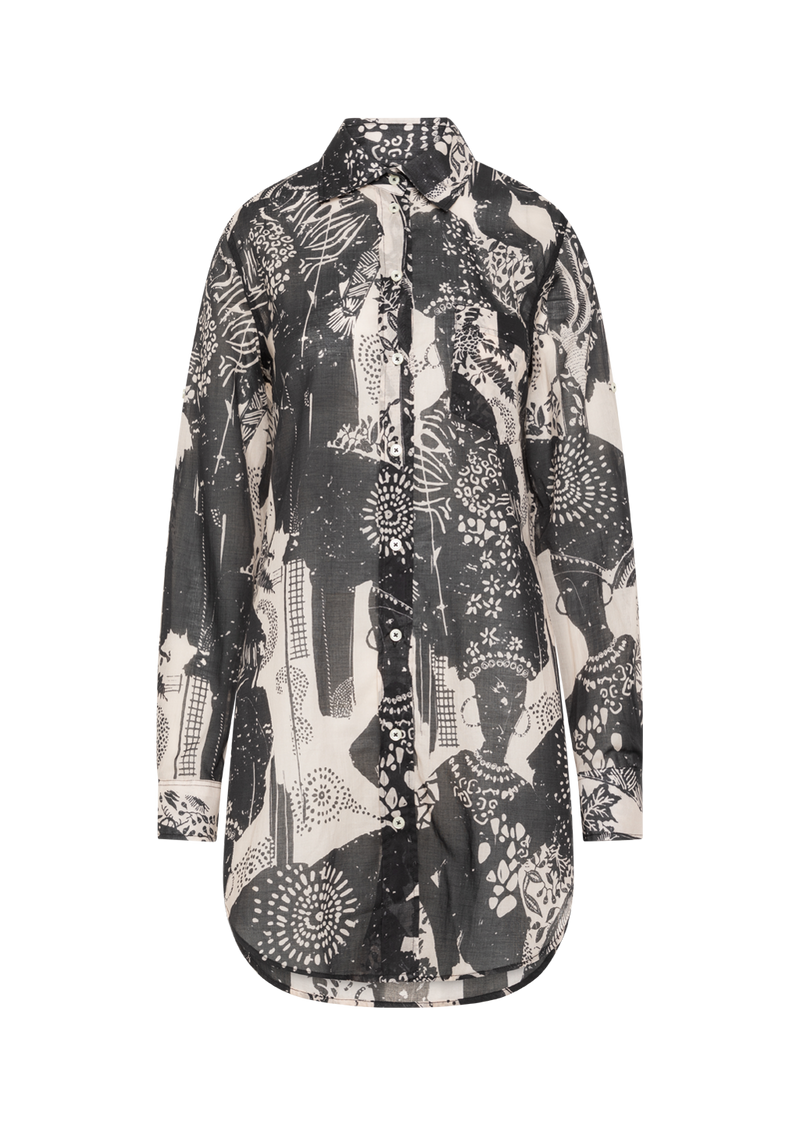 TAYA BLACK COTTON PRINTED VOILE BLOUSE