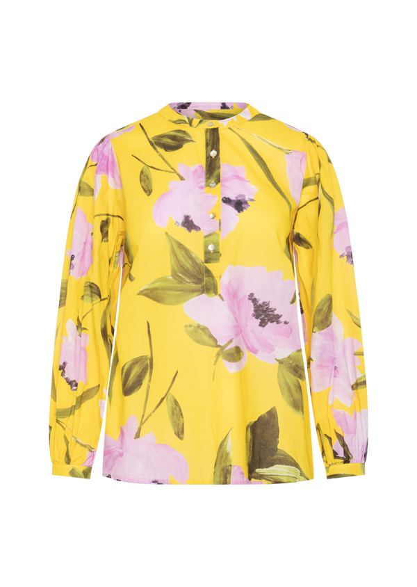 ANNI YELLOW PINK FLORAL PRINT VOILE BLOUSE