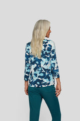 BLUE FLORAL ABSTRACT PRINT T-SHIRT