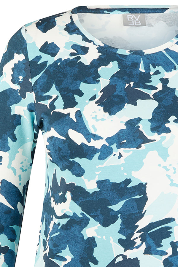 BLUE FLORAL ABSTRACT PRINT T-SHIRT