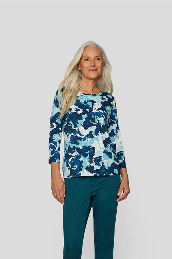 BLUE FLORAL ABSTRACT PRINT T-SHIRT