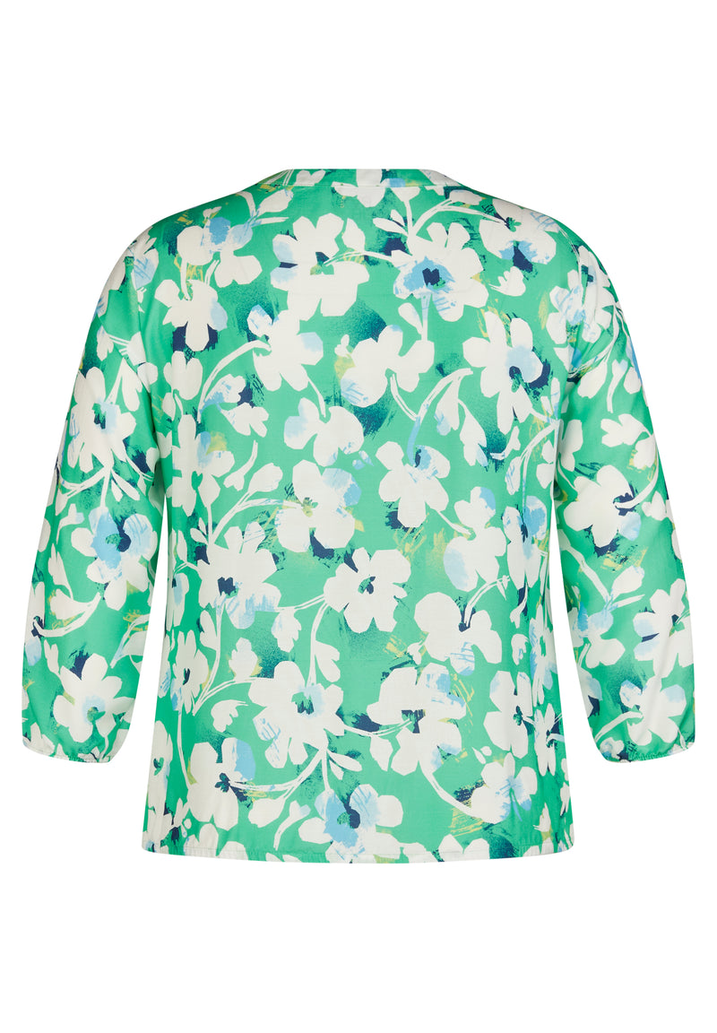 GREEN FLORAL PRINT V-NECK BLOUSE