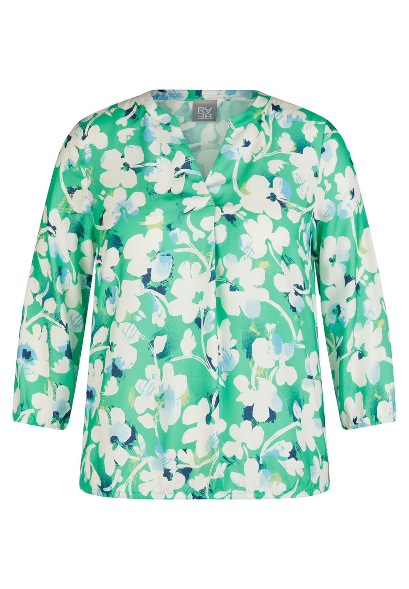 GREEN FLORAL PRINT V-NECK BLOUSE