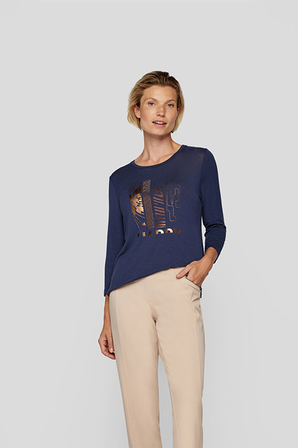 NAVY METALLIC PRINT T-SHIRT