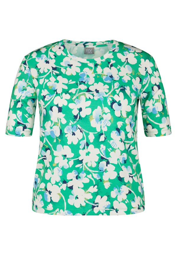 GREEN FLORAL PRINT SHORT SLEEVE T-SHIRT