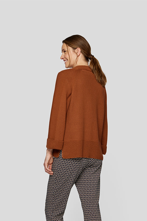 BROWN WOVEN ZIPPERED CARDIGAN