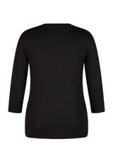 BLACK 3/4 SLEEVE STRASS PRINT T-SHIRT