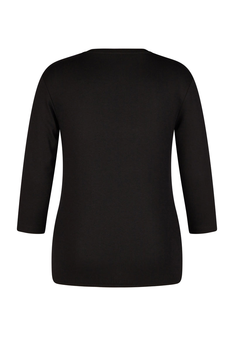 BLACK 3/4 SLEEVE STRASS PRINT T-SHIRT