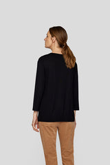 BLACK 3/4 SLEEVE STRASS PRINT T-SHIRT