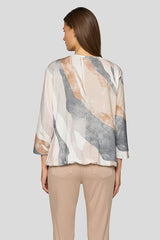 BEIGE ABSTRACT FACE DESIGN SHIRT