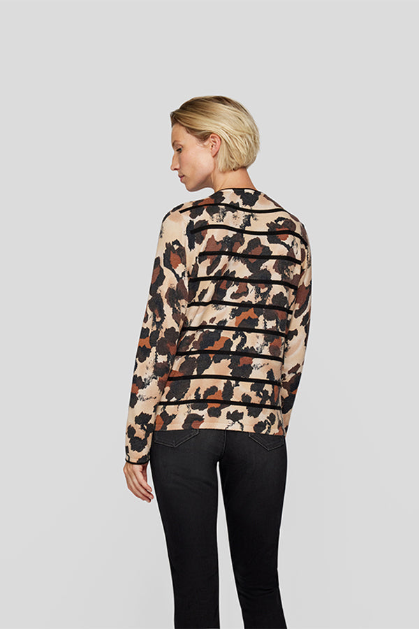 BEIGE STRIPED BACK ANIMAL PRINT PULLOVER