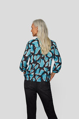 BLUE ABSTRACT PRINT BLOUSE