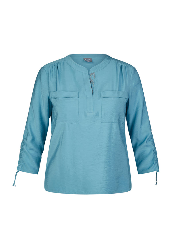 BLUE STUDDED V-NECK BLOUSE