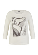 WHITE 3/4 SLEEVED PRINTED T-SHIRT