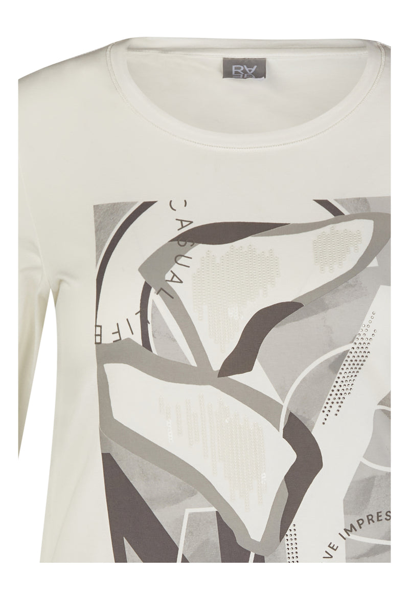 WHITE 3/4 SLEEVED PRINTED T-SHIRT