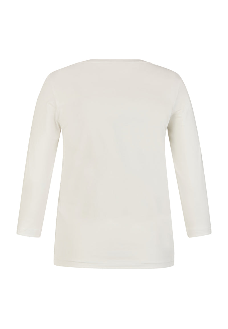 WHITE 3/4 SLEEVED PRINTED T-SHIRT