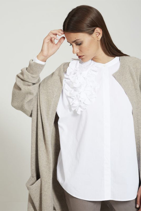 SONJA FLOWER WHITE FLORAL DETAIL COTTON BLOUSE