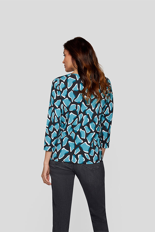 BLUE ABSTRACT PRINT 3/4 SLEEVED T-SHIRT