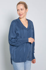 ILEA DARK BLUE SILK BLOUSE