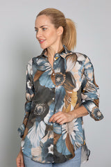 MIRA BLUE FLORAL PRINT SHIRT