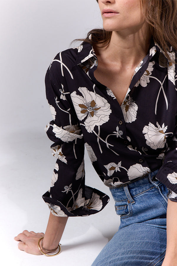 MIRA BLACK FLORAL PRINT SHIRT