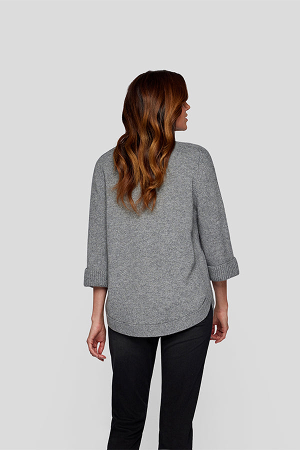 GREY KNIT 3/4 SLEEVED CARDIGAN