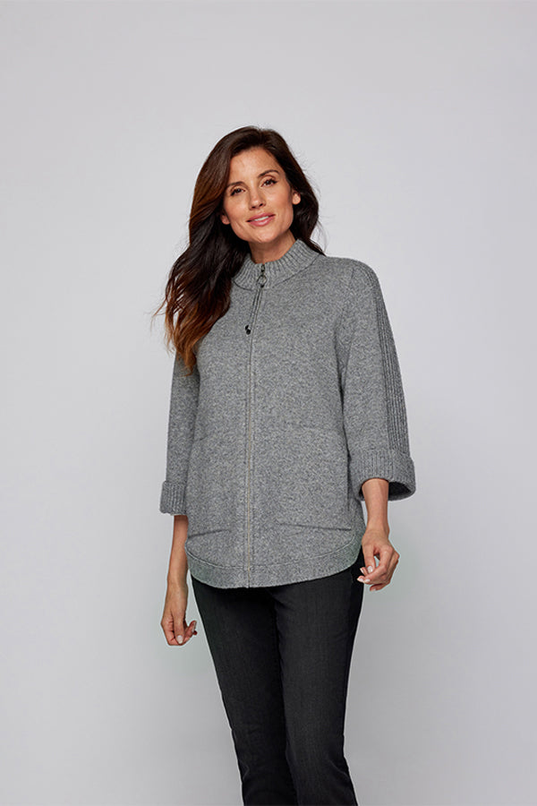 GREY KNIT 3/4 SLEEVED CARDIGAN