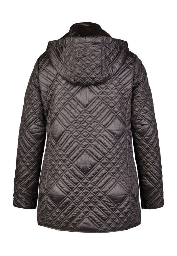 QUILTED HOODED ZIPPER POCKETS JACKET