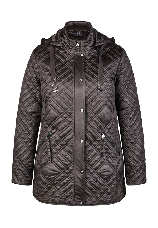 QUILTED HOODED ZIPPER POCKETS JACKET