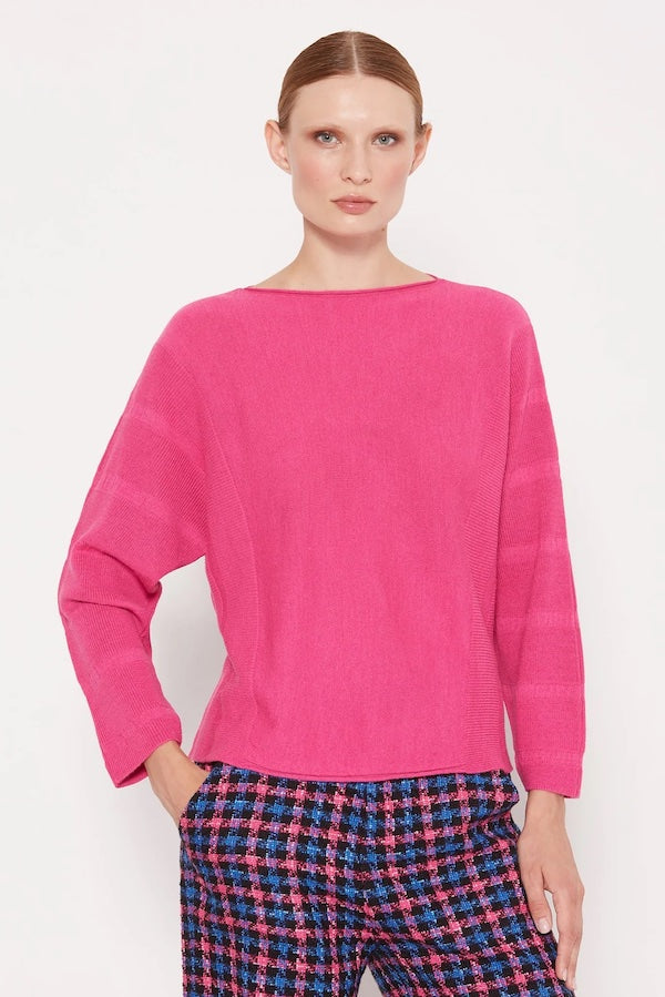 FUCSHIA BATWING SLEEVES BOATNECK SWEATER