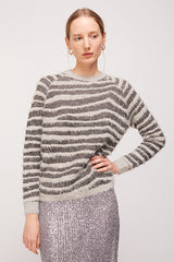 GREY BI-MATERIAL STRIPED JAQUARD SWEATER