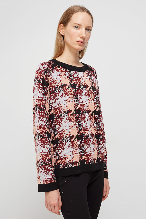 MULTICOLOR JACQUARD HOUNDSTOOTH BOATNECK SWEATER