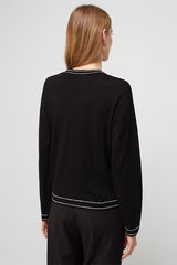 CONTRASTING EMBROIDERY ROUND NECK SWEATER