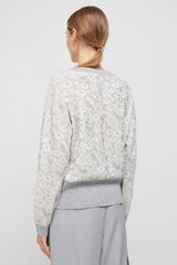 GREY TWO-TONE JAQUARD V-NECK SWEATER