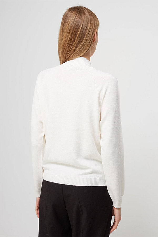 HIGH NECK WHITE SEAMLESS SWEATER