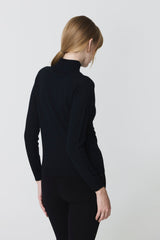 HIGH NECK BLACK SEAMLESS SWEATER