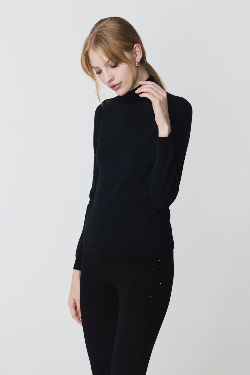 HIGH NECK BLACK SEAMLESS SWEATER