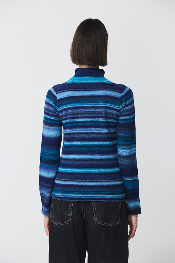 BLUE STRIPED HIGH NECK SWEATER