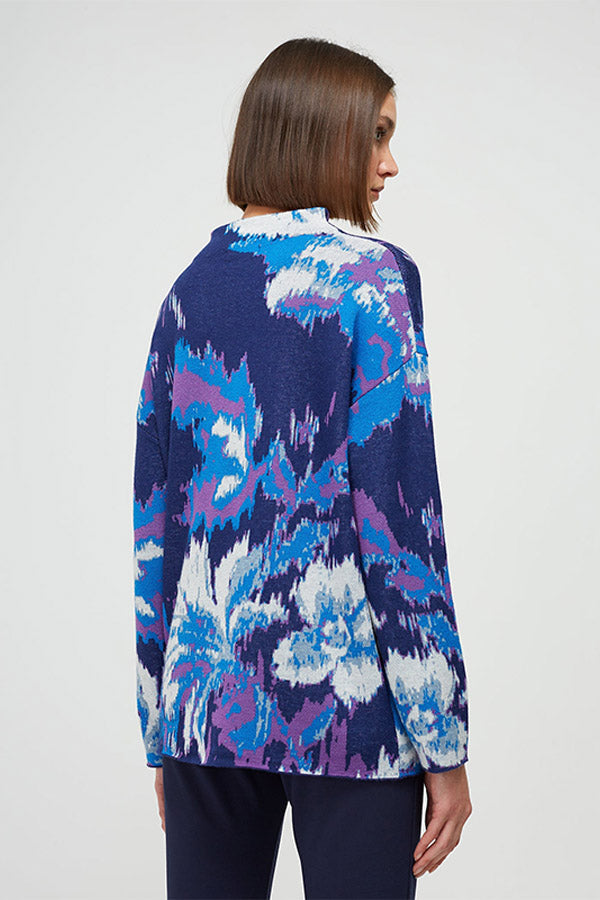 BLUE JACQUARD FLOWERS SWEATER