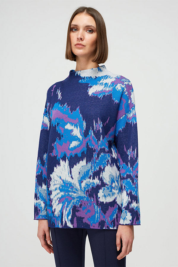 BLUE JACQUARD FLOWERS SWEATER